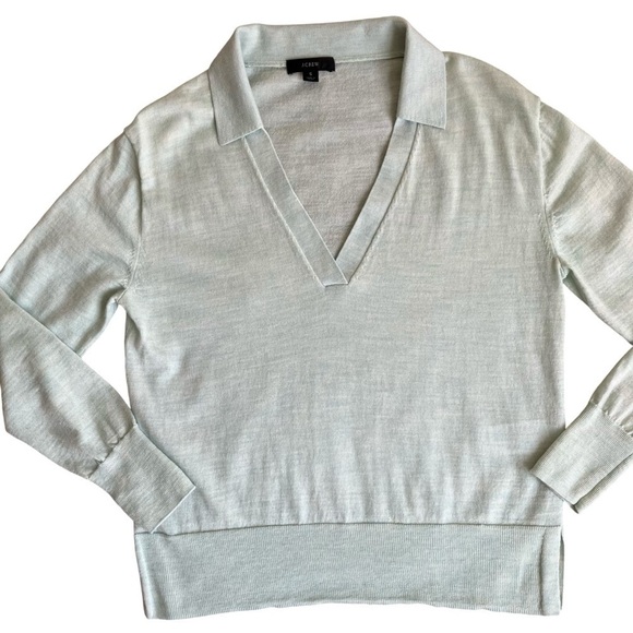 J. Crew Mint Green Merino Wool Light Academia Long Sleeve Polo Tennis Core Sz M - Picture 7 of 16